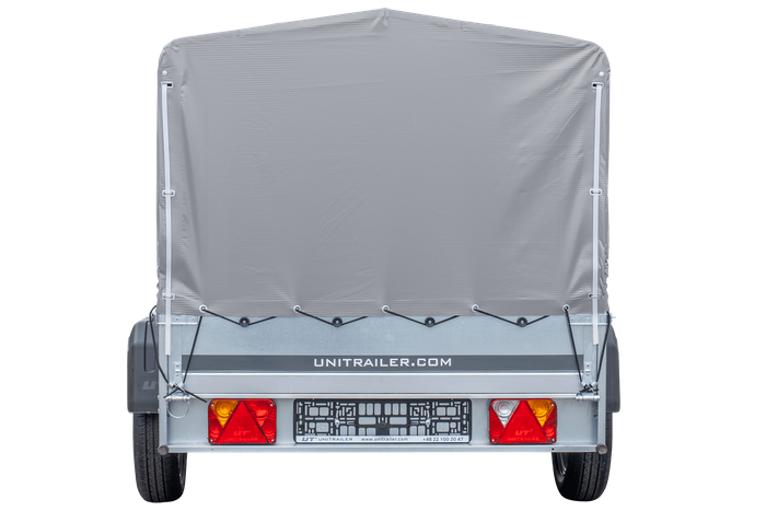 Remorque un essieu 230x125 UNITRAILER GARDEN 230 FD avec châssis, arceau H-800 et bâche grise