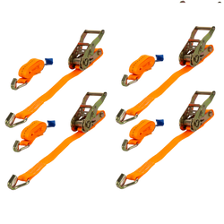 Ensemble de quatre courroies de transport UNITRAILER orange 2 m/25 mm/1 t avec tendeur