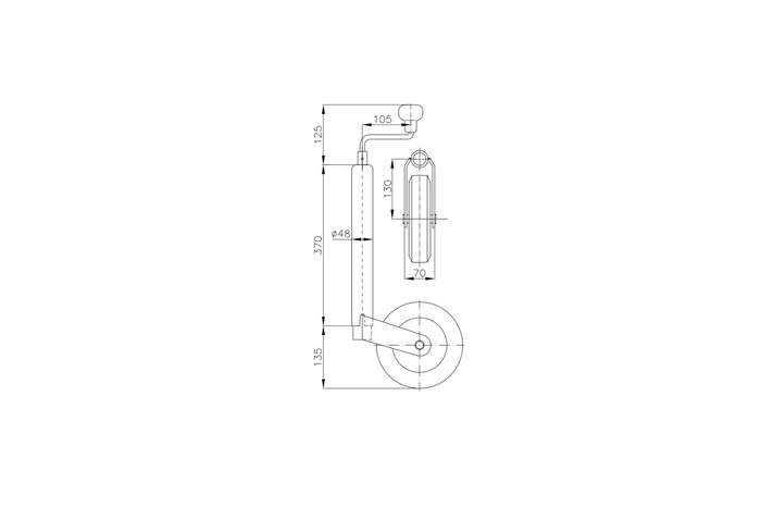 Steunwiel met klem WINTERHOFF ST48-200V+KLE48 150kg 48mm 505-725mm