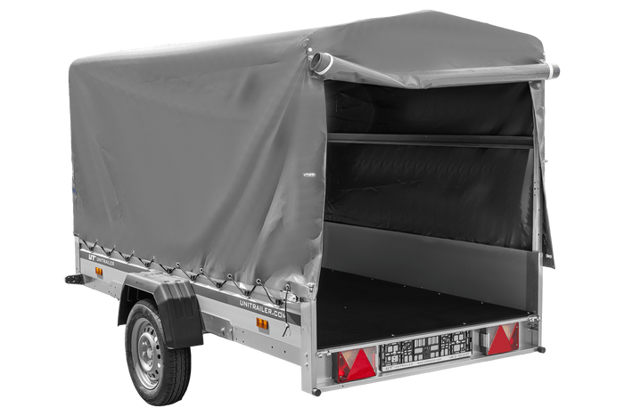 Remorque porte-voitures à côtés en aluminium 264x125 Unitrailer Garden 264 KIPP ALU avec châssis H-1100 et bâche grise