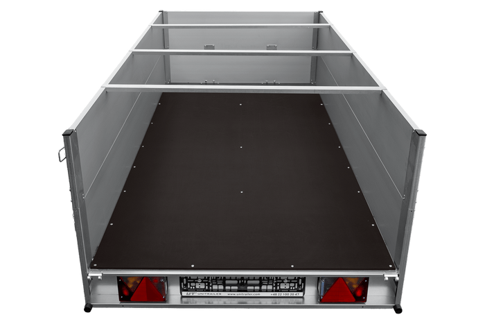 Remorque à un essieu avec ridelles en aluminium 264x125 Unitrailer Garden 264 KIPP ALU avec ridelles BIS, châssis H-0 et bâche grise