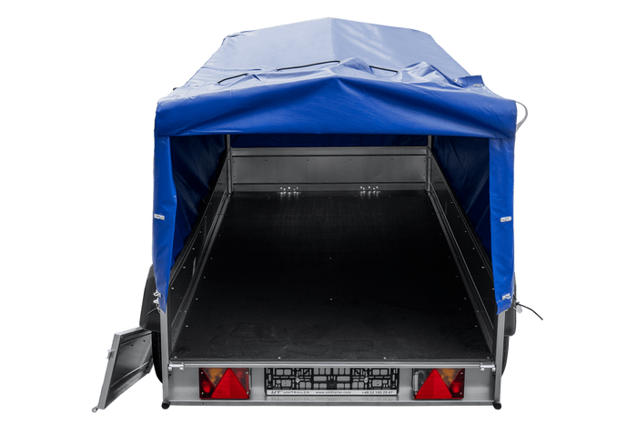 REMORQUE DE JARDIN UNITRAILER 264/2 KIPP AVEC ROUE DE SUPPORT, CHÂSSIS H-800 ET BACHE BLEUE