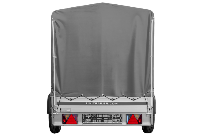 Remorque porte-voitures à côtés en aluminium 230x125 Unitrailer Garden 230 KIPP ALU avec châssis H1100 et bâche grise