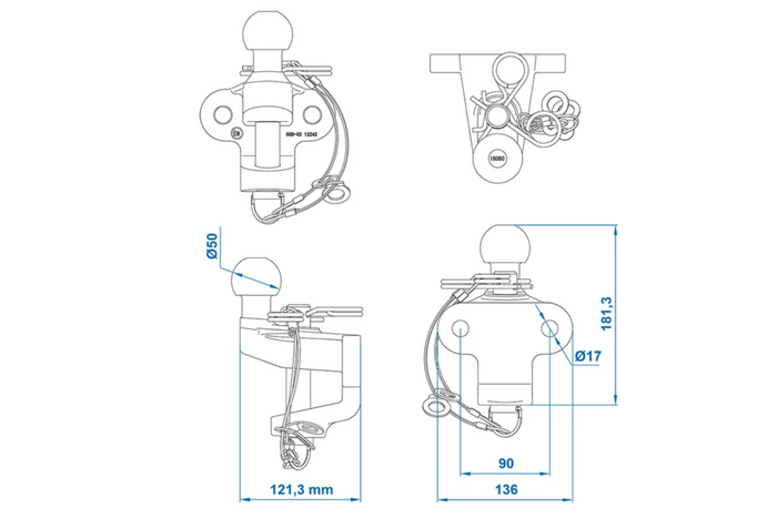 Boule d'attelage, retule double fonction ProPlus 341213V01, 50 mm, 3500 kg