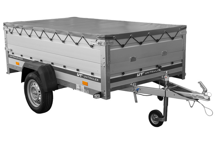 Remorque à un essieu avec côtés en aluminium 230x125 Unitrailer Garden 230 KIPP ALU avec côtés BIS, châssis H-0 et bâche grise