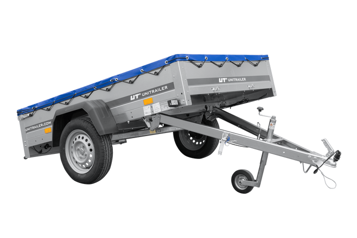 Autoaanhanger 200x125 UNITRAILER GARDEN 201 KIPP met H-0 frame en blauwe hoes