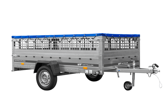 Lichte aanhangwagen 264x150 UNITRAILER GARDEN 265 KIPP met loofrekken, H-0 frame en blauwe huif