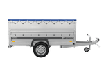 Autotransportaanhanger op veren 230x125 UNITRAILER FORCE 230/R KIPP met BIS-zijwanden, H-0 frame en blauwe afdekking