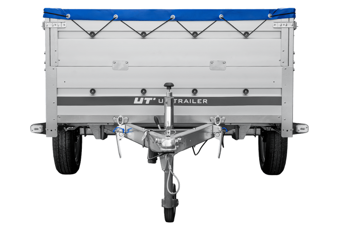 Remorque à un essieu avec ridelles en aluminium 264x125 Unitrailer Garden 264 KIPP ALU avec ridelles BIS, châssis H-0 et bâche bleue