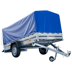 Lichte aanhangwagen 264x125 UNITRAILER GARDEN 264 KIPP met H-800 frame en blauwe afdekking