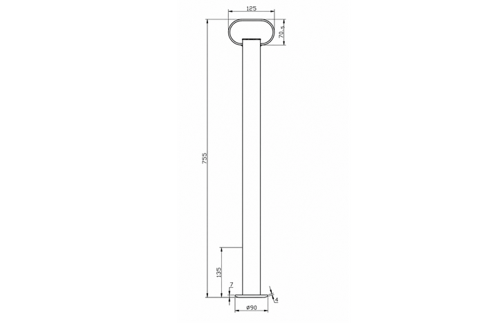 Support fixe UNITRAILER pour remorque plateau 150 kg, 48 mm, 755 mm