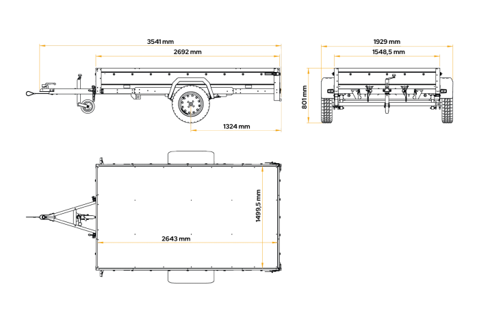Lichte aanhanger op veren 264x150 UNITRAILER GARDEN 265/R KIPP met gaaswanden, H-0 frame en grijze afdekking