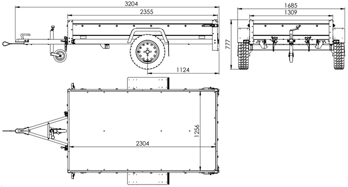 Remorque porte-voitures à côtés en aluminium 230x125 Unitrailer Garden 230 KIPP ALU avec châssis H1100 et bâche bleue
