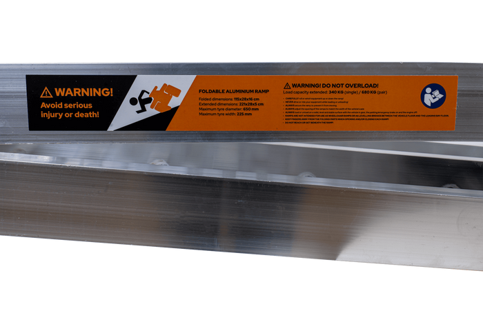 Rampes pliables UNITRAILER ALR003 en aluminium pour remorques, 221 cm, 680 kg, avec sangle et support, lot de 2