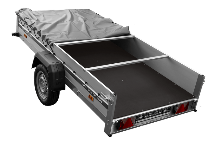 Remorque porte-voitures à côtés en aluminium 264x125 Unitrailer Garden 264 KIPP ALU avec châssis H-0 et bâche grise