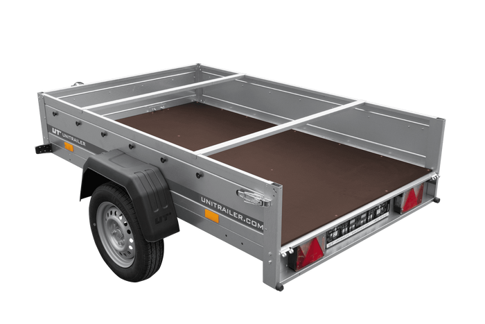 Autoaanhanger 200x125 UNITRAILER GARDEN 201 KIPP met H-0 frame en grijze afdekking