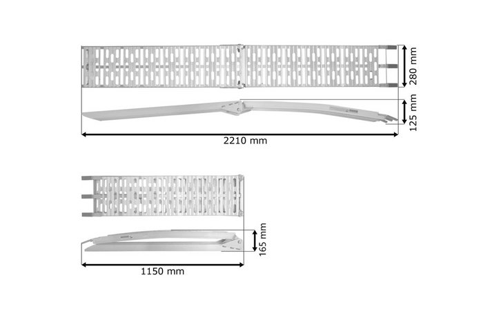 Rampes pliables UNITRAILER ALR003 en aluminium pour remorques, 221 cm, 680 kg, avec sangle et support, lot de 2