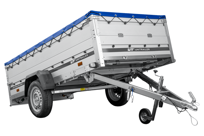 Remorque à un essieu avec ridelles en aluminium 264x125 Unitrailer Garden 264 KIPP ALU avec ridelles BIS, châssis H-0 et bâche bleue
