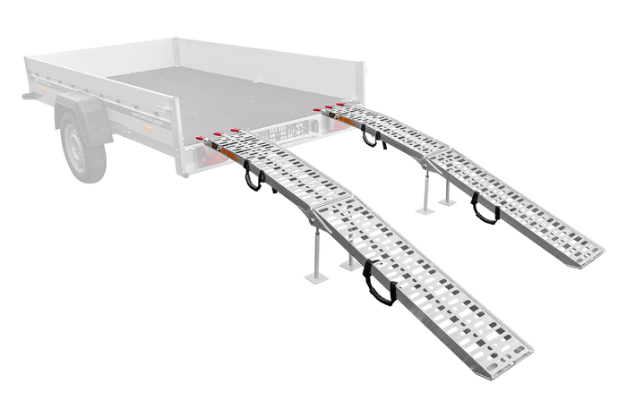 UNITRAILER ALR003 opklapbare aluminium oprijplaten voor aanhangers 221 cm 680 kg met riem en steun, set van 2