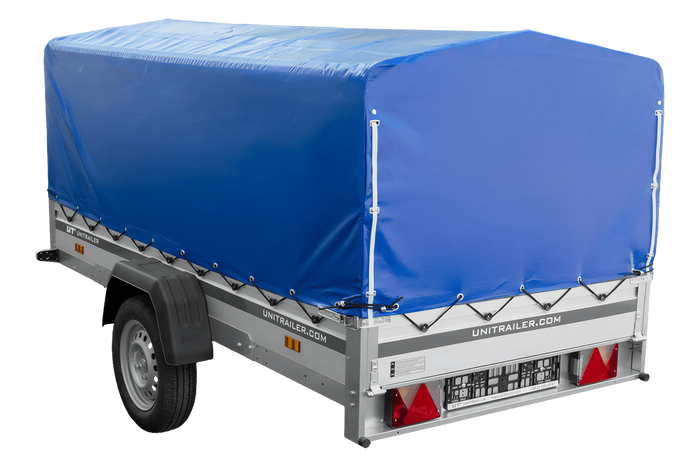 Remorque à un essieu avec côtés en aluminium 264x125 Unitrailer Garden 264 KIPP ALU avec châssis H-800 et bâche bleue