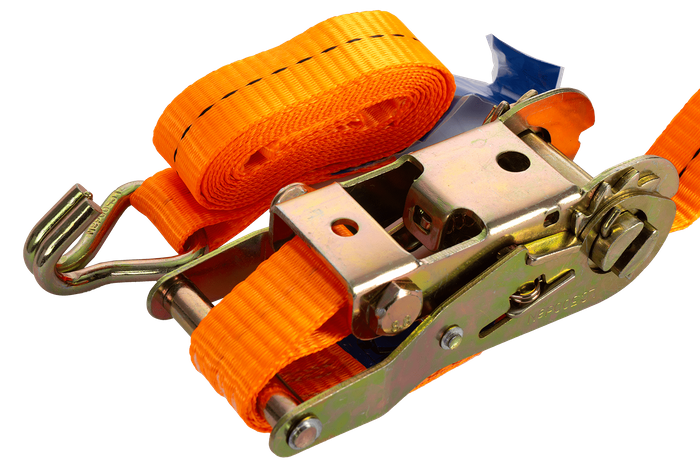 Ensemble de quatre courroies de transport UNITRAILER orange 2 m/25 mm/1 t avec tendeur